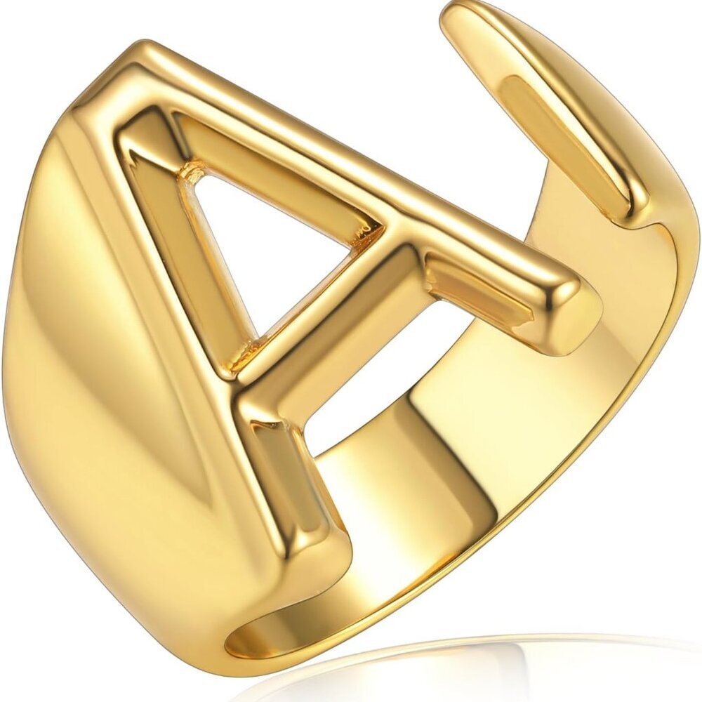 Adjustable Gold Initial Ring Statement Jewelry Wo… - image 1
